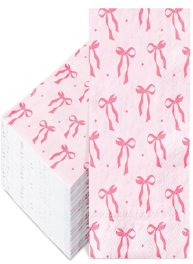 JarThenaAMCS مناديل ورقية للضيوف من جارثينا إيه إم سي إس، 100 قطعة، مزينة بفيونكة وردية، مناديل حمام لطيفة على شكل فيونكة، مناديل ورقية للاستخدام مرة واحدة، مثالية لعيد الحب وحفلات المنزل - Image 1